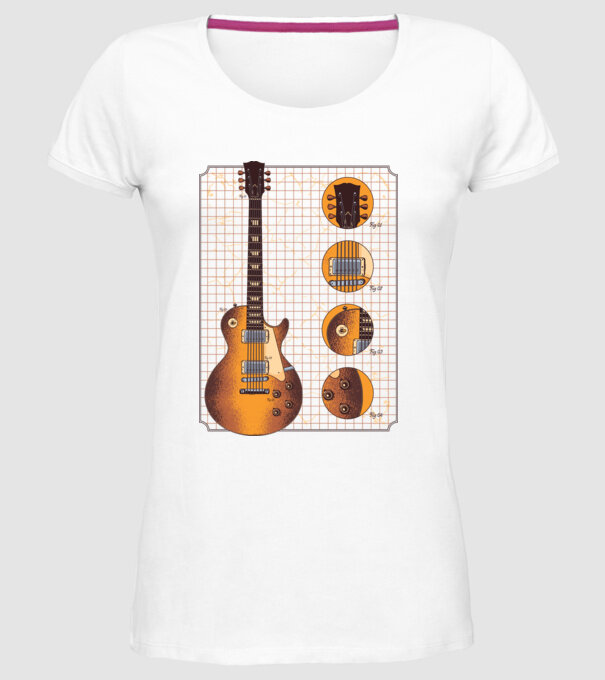Gibson Chitară desen gold model alb pe tricou