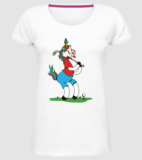 Unicorn jucător de golf model alb pe tricou