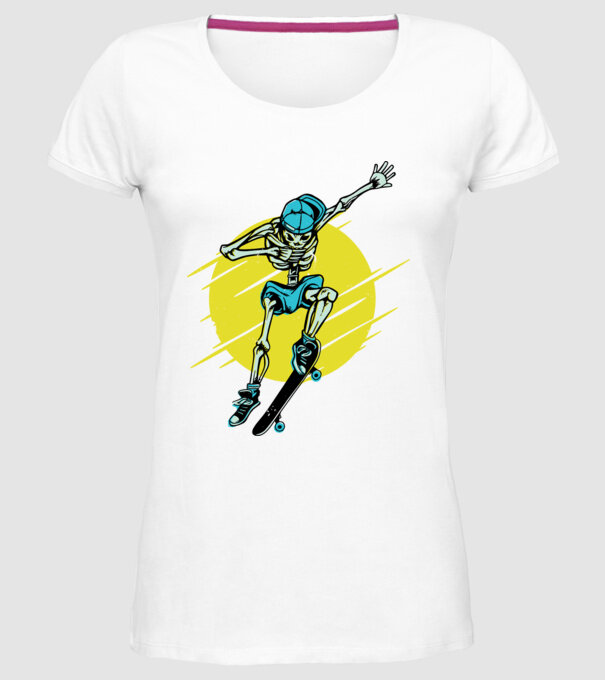 Schelet Skateboarder model alb pe tricou