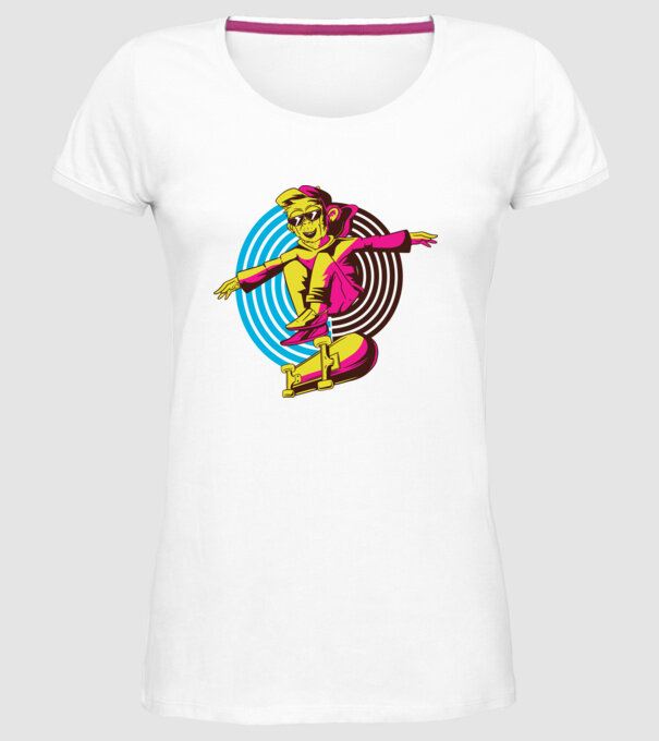 Maimuță Skateboarder model alb pe tricou