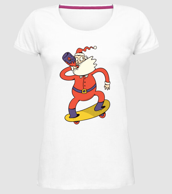 Moș Crăciun Skateboarder model alb pe tricou