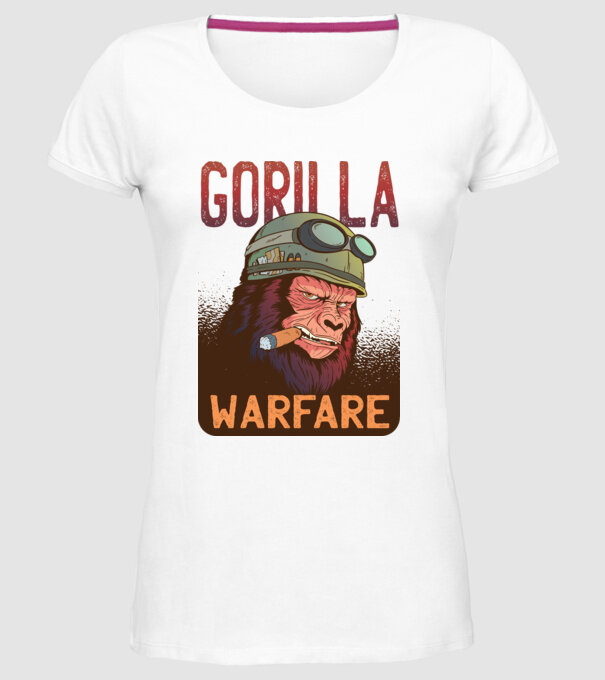 Gorilla Warfare model alb pe tricou