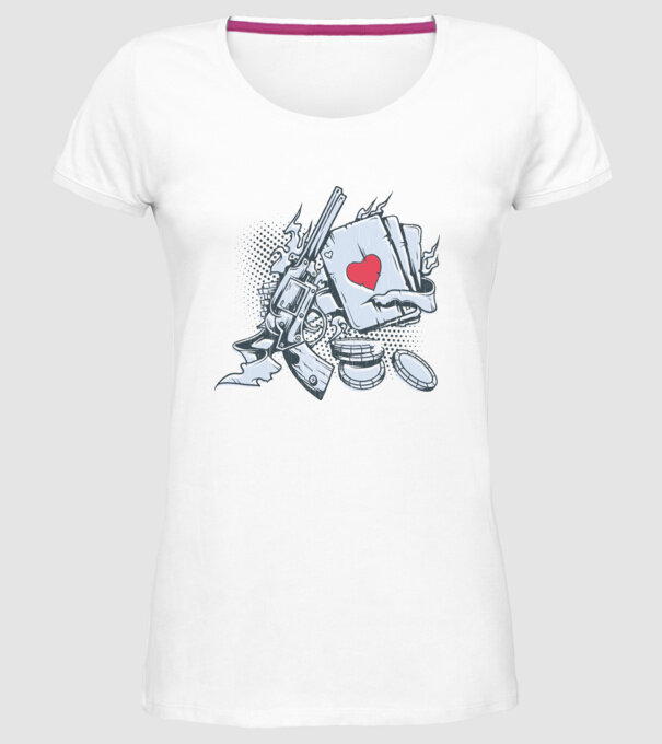 Gun with Cards model alb pe tricou