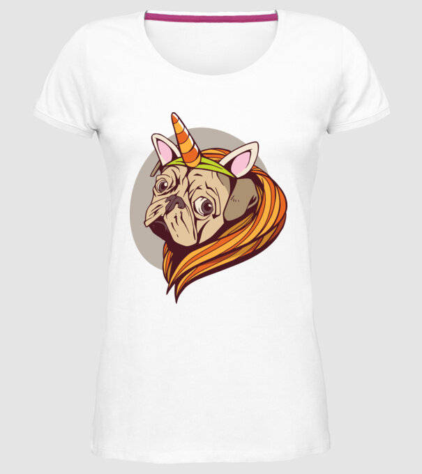 Halloween Mops în costum de Unicorn model alb pe tricou