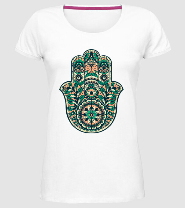 Mână Hamza - Mâna lui Dumnezeu Mandala model alb pe tricou