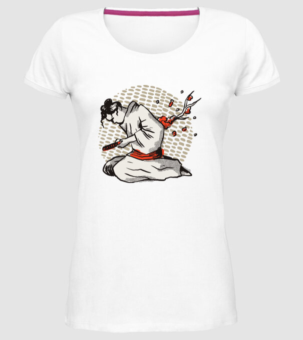 Samurai Harakiri model alb pe tricou