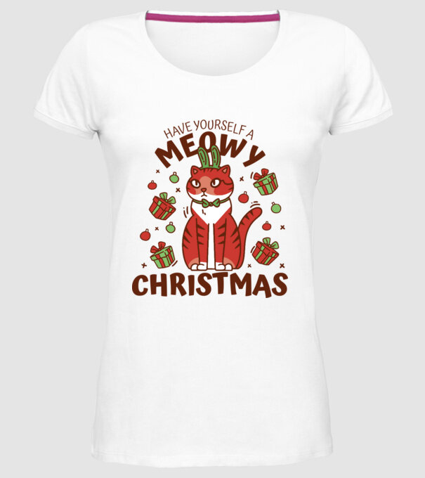 Have yourself a Meowy Christmas - Cicás Karácsony model alb pe tricou