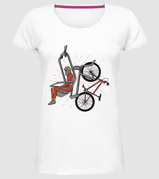 Biciclist montain bike pe teleferic model alb pe tricou