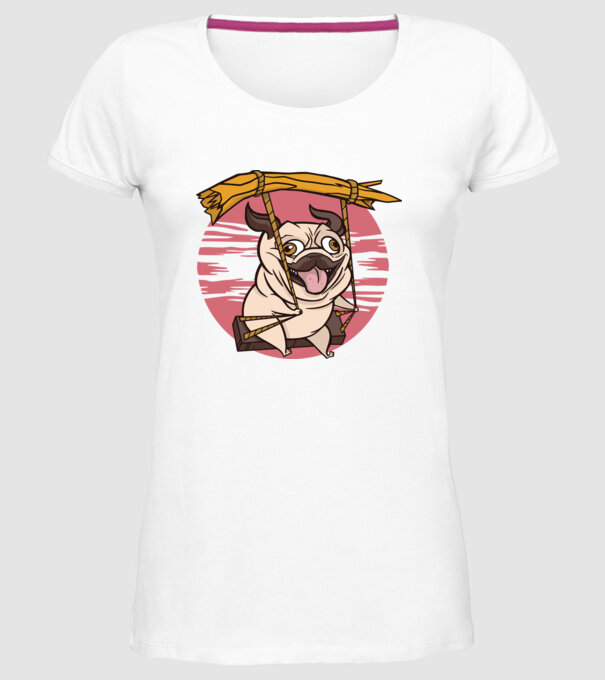 Mops cu leagăn model alb pe tricou