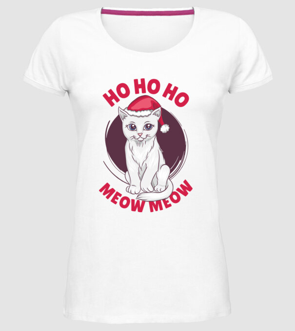 Ho Ho Ho Ho Ho Ho Ho Meow Meow Crăciun cu pisică model alb pe tricou