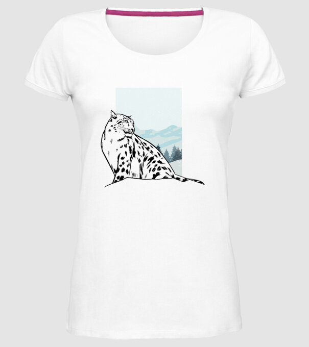 Leopard de zăpadă pisică mare model alb pe tricou