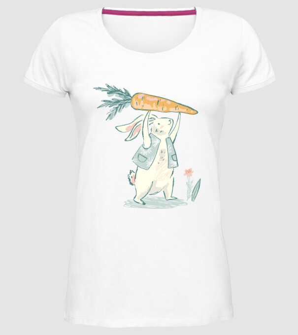 Iepuraș de Paște cu morcov model alb pe tricou