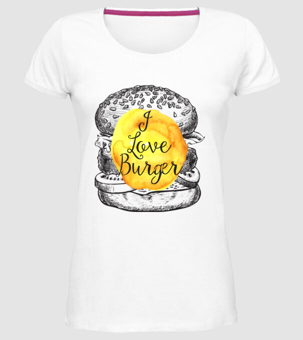 I love burger model alb pe tricou