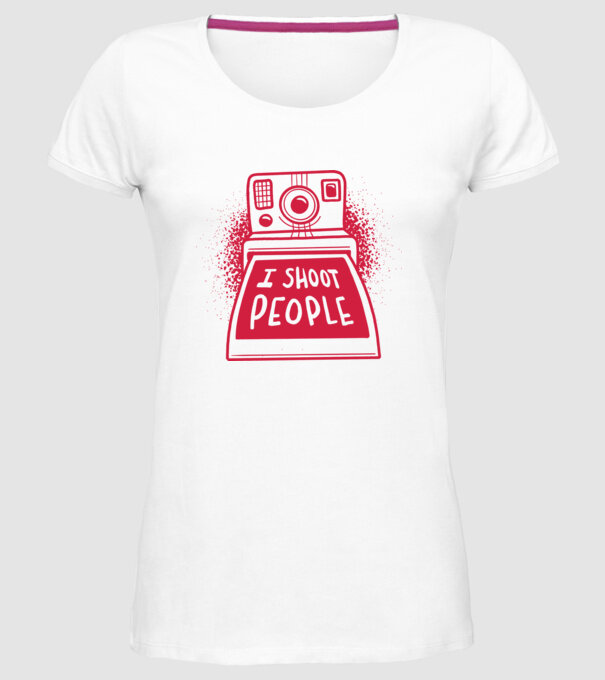 I shoot people - Fotograf model alb pe tricou