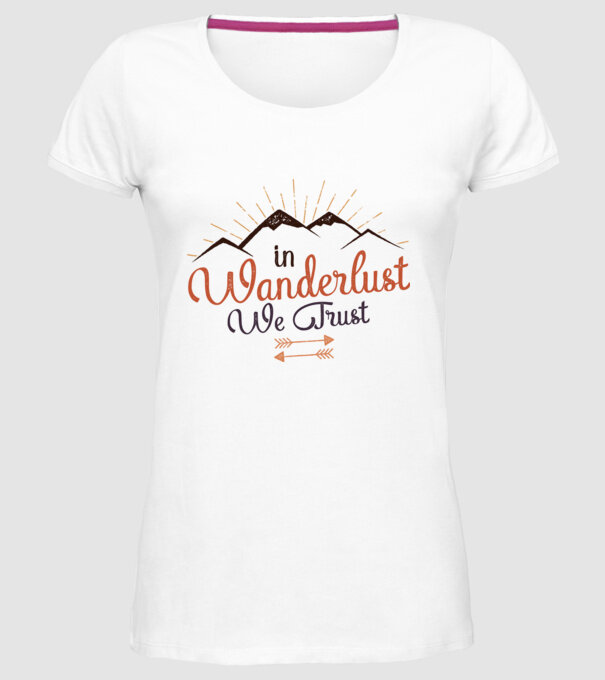 In Wanderlust we trust model alb pe tricou