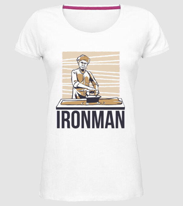 Ironman Om care calcă (montează metal) model alb pe tricou
