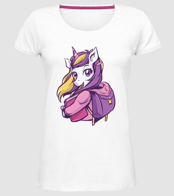 Școlăriță Unicorn model alb pe tricou