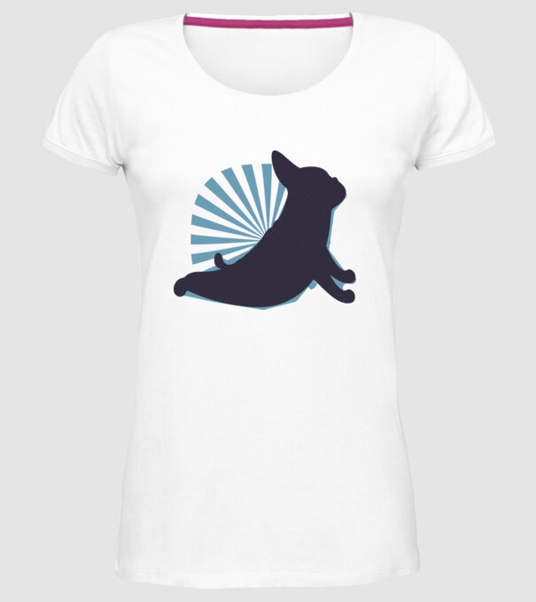 Mops Yoga model alb pe tricou