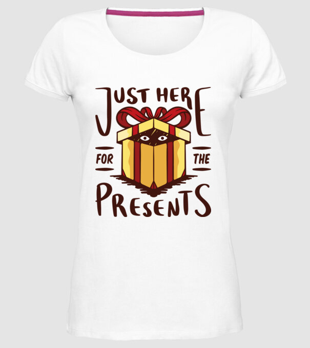 Just here for the presents tricou de Crăciun model alb pe tricou