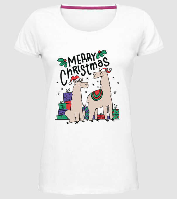 Alpaca de Crăciun model alb pe tricou
