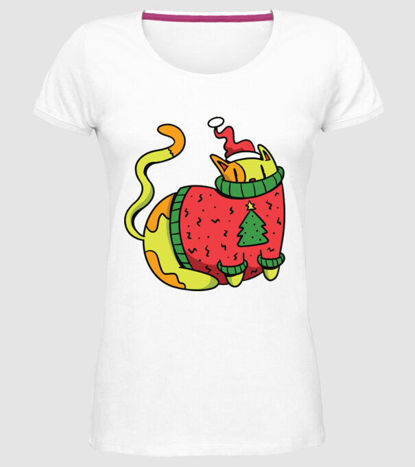 Pisică de Crăciun model alb pe tricou