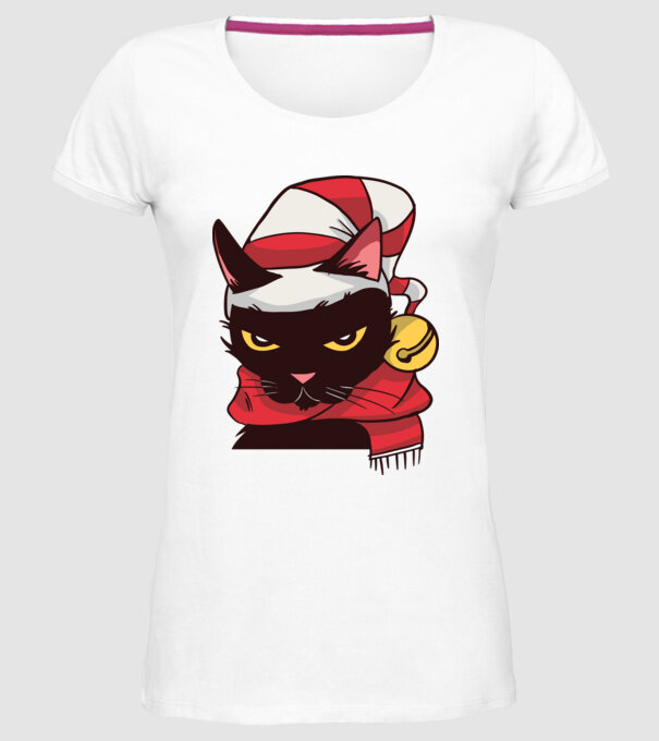 Pisică de Crăciun model alb pe tricou