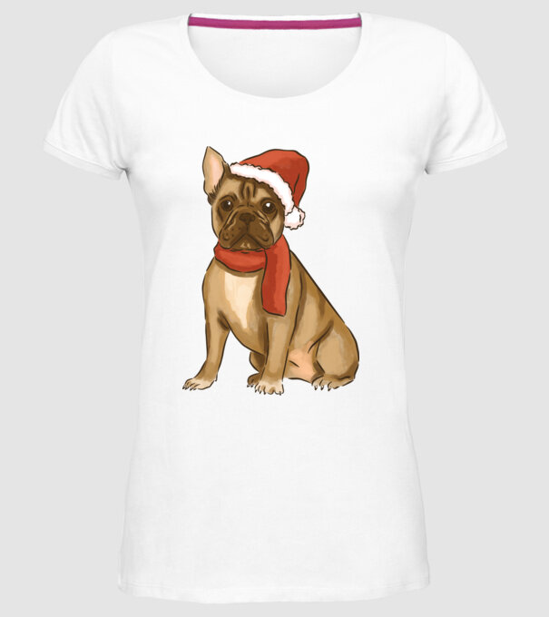 Bulldog francez de Crăciun model alb pe tricou