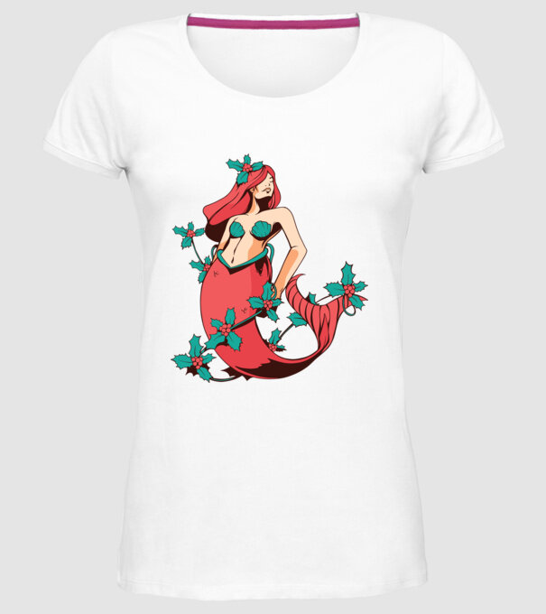 Sirenă de Crăciun model alb pe tricou