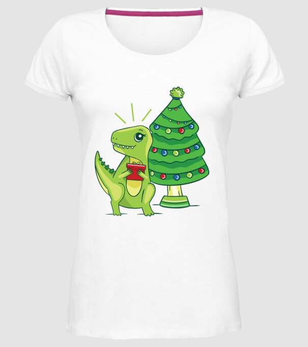 T-rex de Crăciun model alb pe tricou