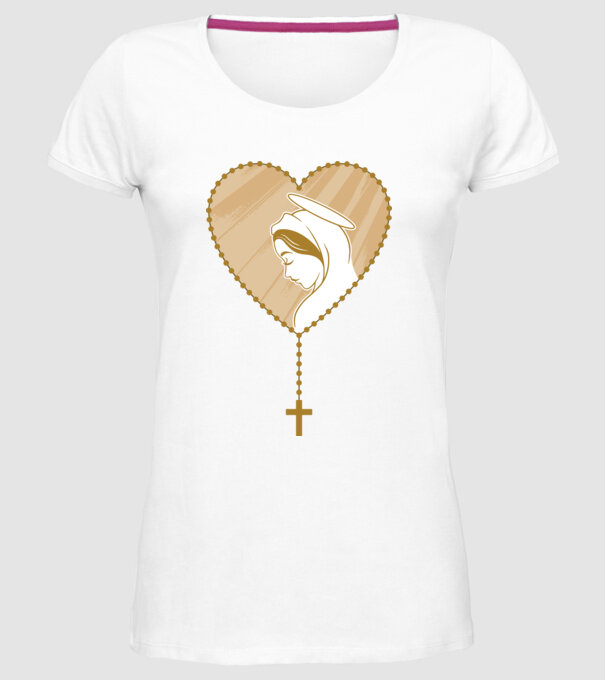 Cruce rozariu catolic model alb pe tricou