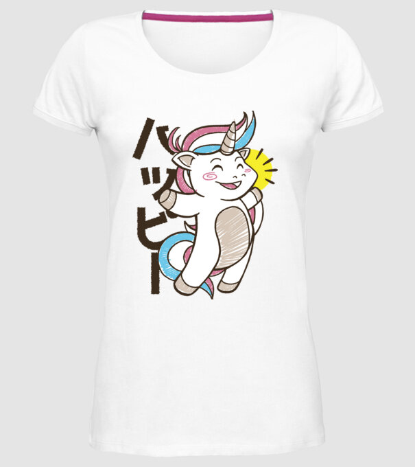 Kawaii unicorn model alb pe tricou