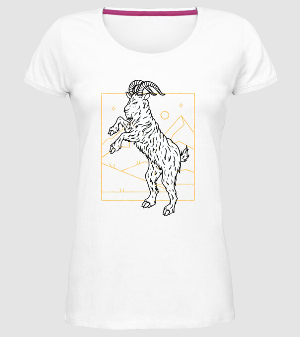 Capră model alb pe tricou