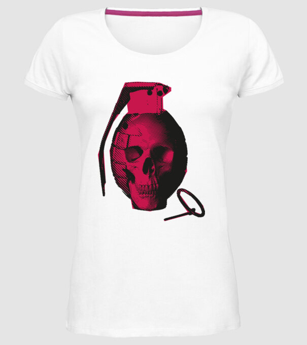 Grenadă de mână Craniu model alb pe tricou