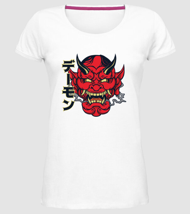 Mască demon chinez model alb pe tricou