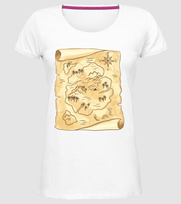 Hartă cu comori model alb pe tricou