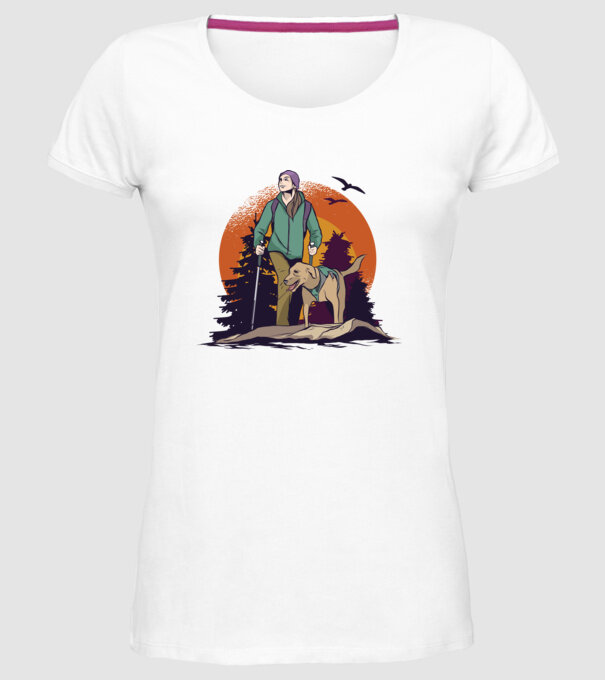 Excursie cu câine model alb pe tricou