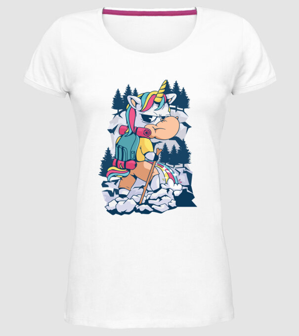 Unicorn excursionist pipi model alb pe tricou