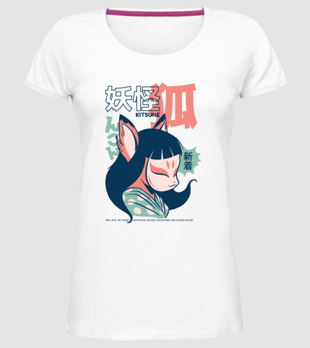 Kitsune Yokai Anime model alb pe tricou