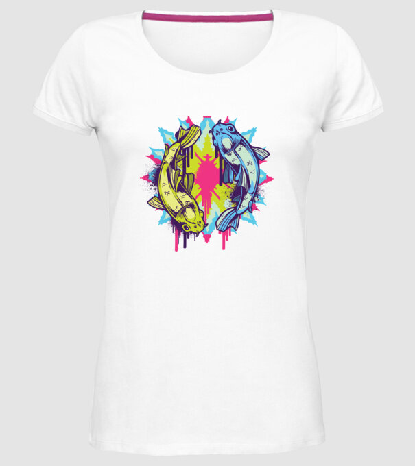Crap Koi Colorat model alb pe tricou