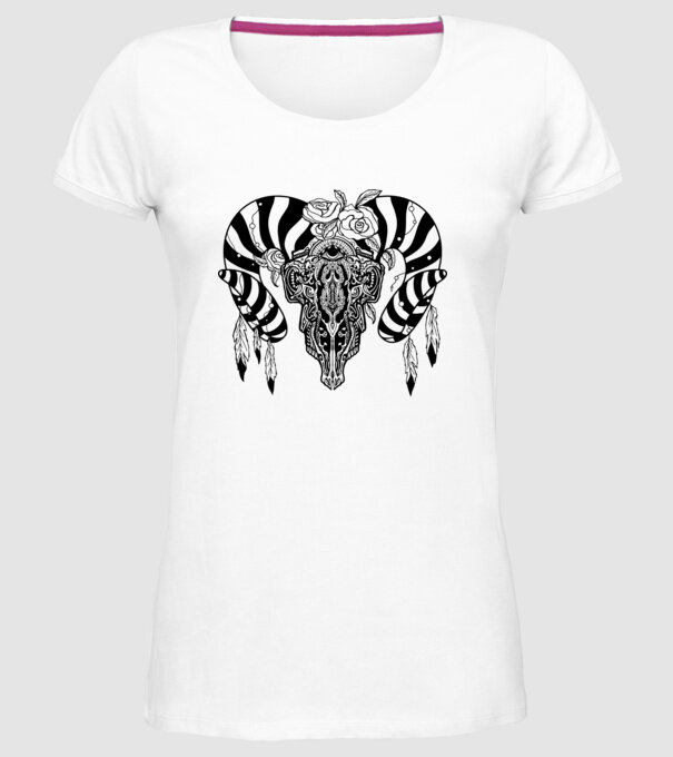 Craniu Tribal model alb pe tricou