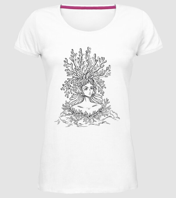 Cap de femeie Coral model alb pe tricou