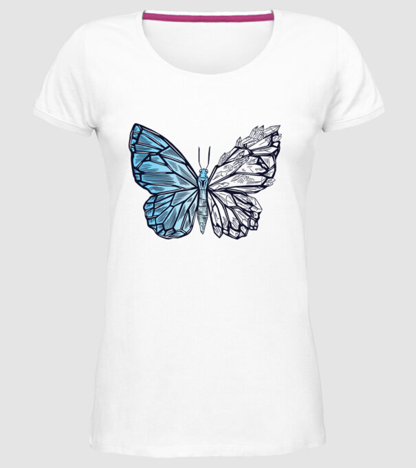 Fluture cristal model alb pe tricou