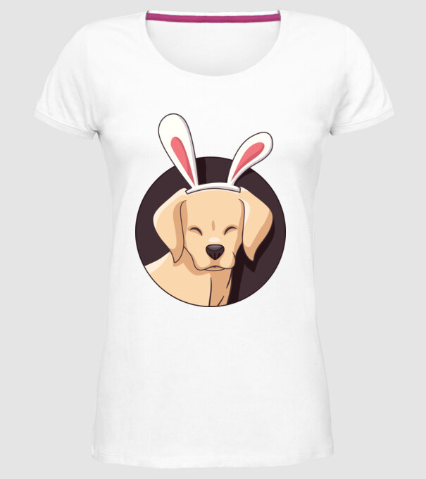 Iepuraș Labrador pentru Paște model alb pe tricou