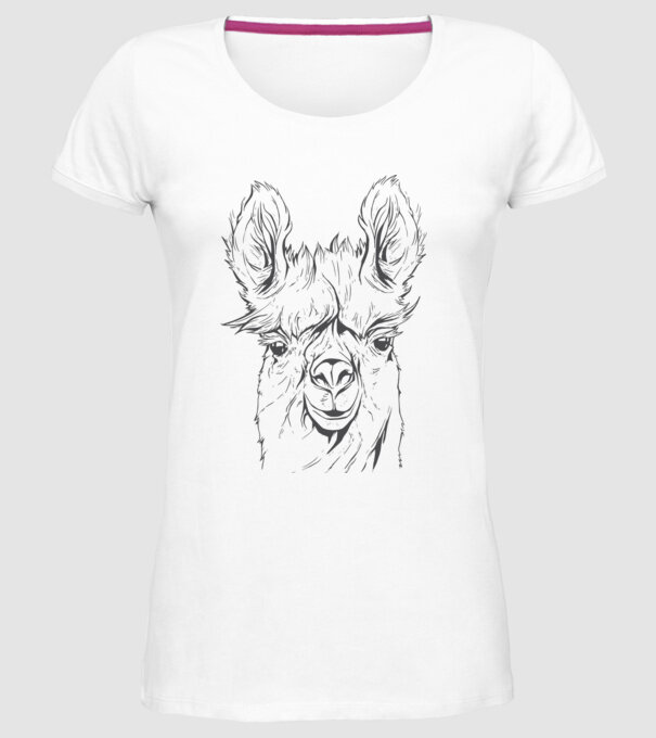 Cap de Lama model alb pe tricou