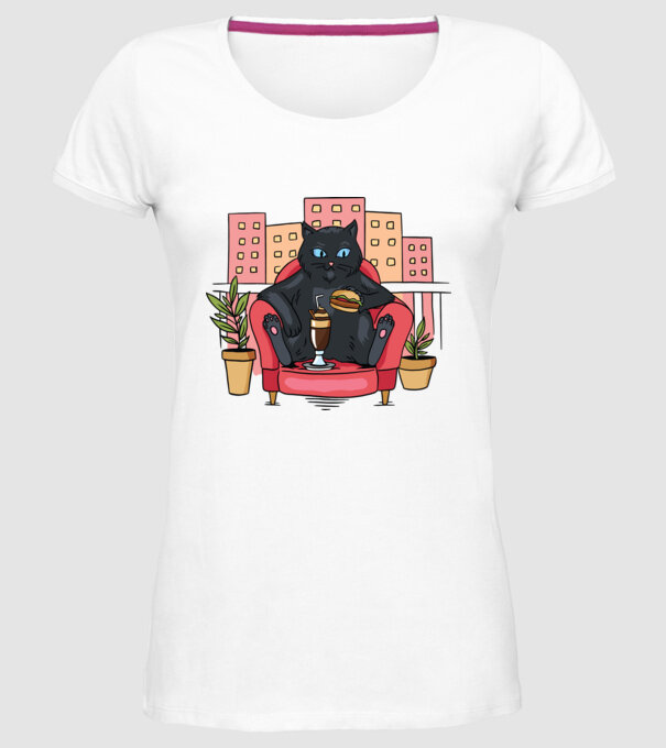 Pisică relaxându-se model alb pe tricou
