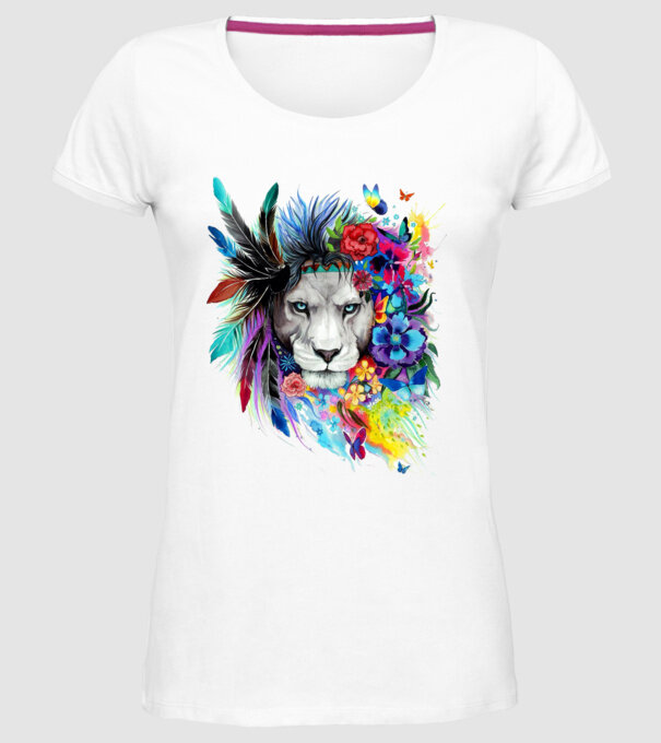 lion color jungle model alb pe tricou