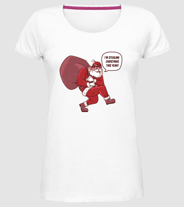 Moș Crăciun strecurându-se model alb pe tricou