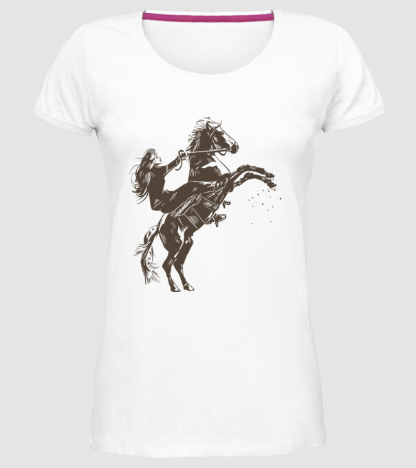Fată cu cal model alb pe tricou