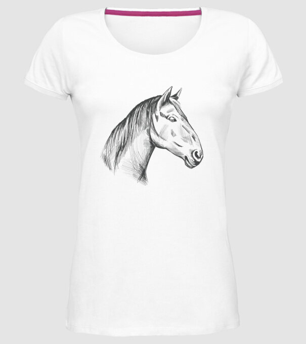 Desen cu cal model alb pe tricou