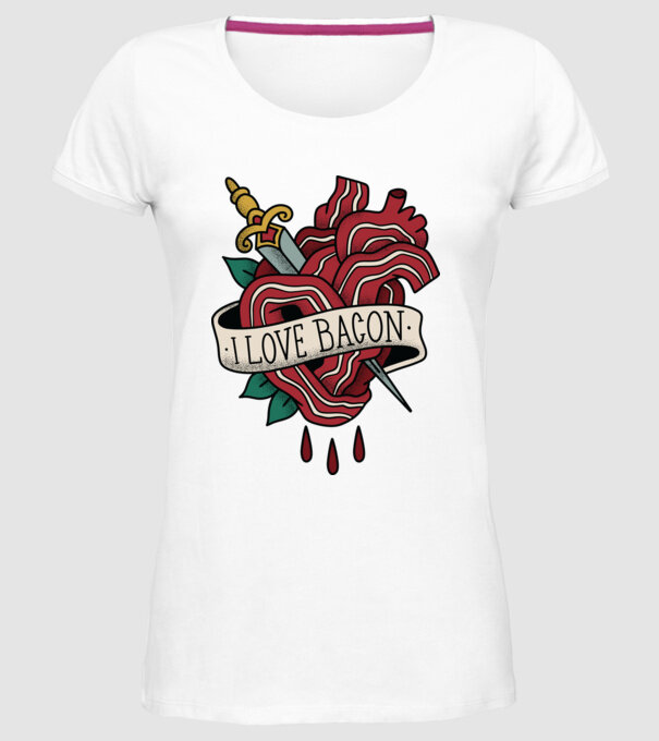 Love Bacon Tatuaj model alb pe tricou